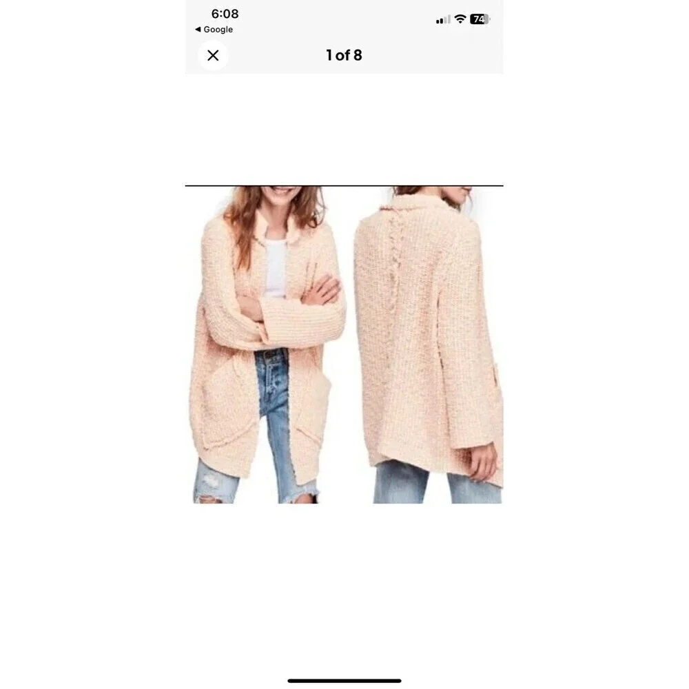 Free People Waterfront Chunky-Knit Long Sleeves Cardigan in Rose Size X-Small